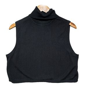 Orvis Vintage 100% Silk Cropped Knit Top Sz L/XL Black Turtleneck Sleeveless